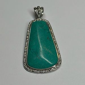 Silver turquoise chunky large pendant slide marked LUC CN 925